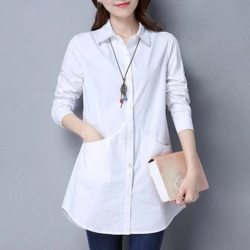 variant image2Women s Oversize Plaid Shirt With Pockets Ladies Fashion Elegant Blouses 2021 Long Sleeve Top Korean