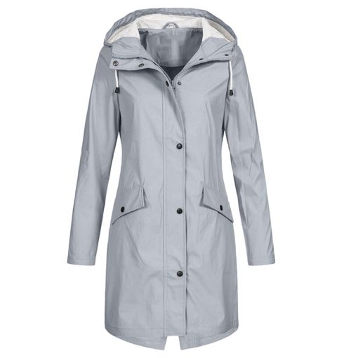 variant image2Women s Solid Color Rain Jacket Outdoor Hoodie Waterproof Windproof Long Coat Pocket Hodded Stormsuit Women