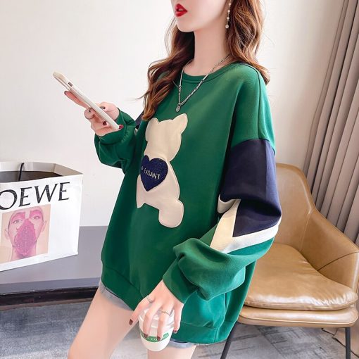 variant image2Women s Thin Oversized Sweatshirts Casual O neck Loose Pullover Harajuku Girls Cute Bear Appliques Off
