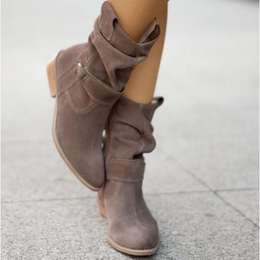 variant image32021 Winter Warm Suede Women Boots Vintage Zipper Shoes Buckle Lady Mid Calf Boot Outdoor Thick