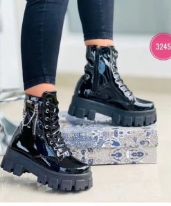 variant image32022 Winter Trend Women s Boots Patent Leather Zipper Warm Punk Gothic Combat Boots Lace Up