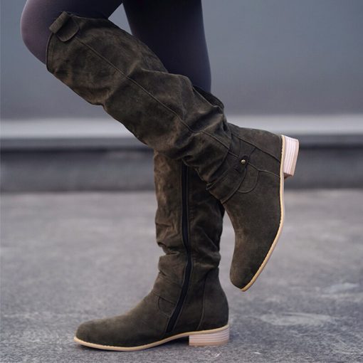 variant image3Autumn Warm Women Boots Knee Zipper Solid Color Ladies Boot High Heel Pointed Toe Sexy Low