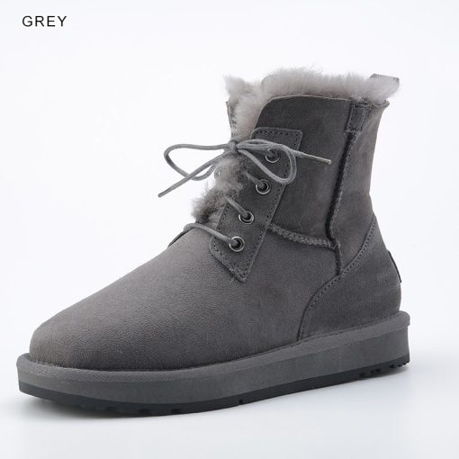 variant image3INOE Fashion Sheepskin Suede Leather Women Casual Short Winter Snow Boots Natural Sheep Wool Fur Lined