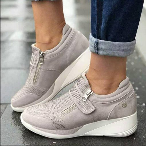 variant image3KAMUCC Woman Wedge Sneaker Women Casual Shoes Breathable Women Non slip PU Leather Increased Shake Shoes