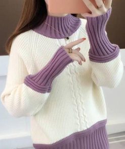 variant image3Knitted Women s Turtleneck Sweater Fashion Long Sleeve Loose Ladies Pullover Tops 2022 Winter Warm Female