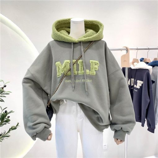 variant image3OUSLEE Fashion Patchwork Oversize Sweatshirt Women Winter Casual Loose Cotton Thick Letter Long Sleeve Hoodies Female