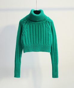 variant image3Short Empired Knitted Women Sweater Pullovers Solid Turtleneck Long Sleeved Slim Sexy Female Pulls Outwear Tops