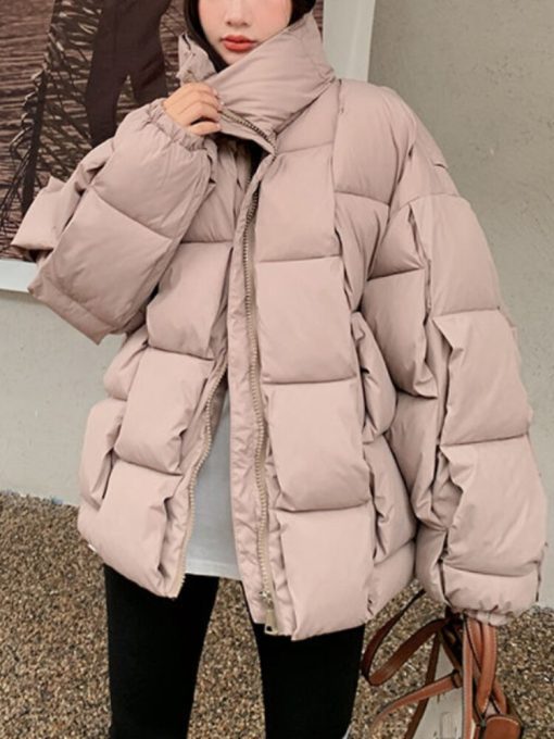 variant image3Winter Jacket for Women Three dimensional Plaid Woven Fashion Coat Solid High Street Warm and Thick