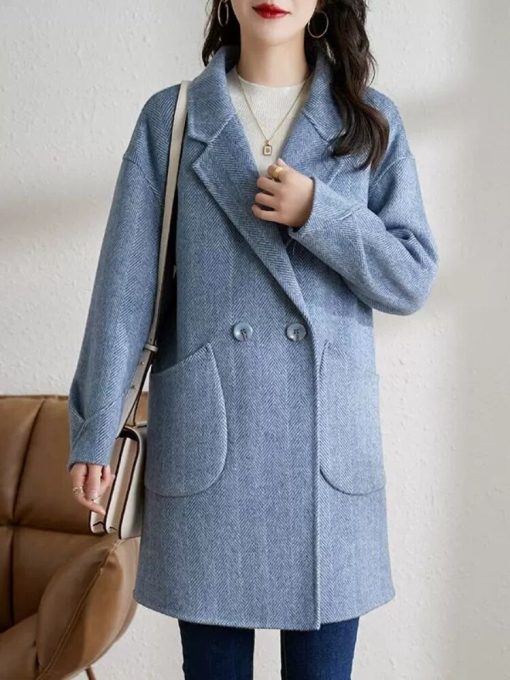 variant image3Winter Jackets 2022 Woman Thick Warm Casual Big Pocket Tweed Coat Temperament Turn down Collar Korean