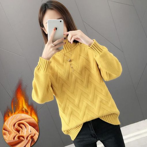 variant image3Winter Thicken Plus Velvet Sweaters For Women Casual Warm Knit Pullovers Korean Fleece Lined Knitwear Ribbed