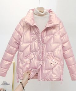 variant image3Women Jacket 2022 New Winter Parkas Female Glossy Down Cotton Jackets Stand Collar Casual Warm Parka