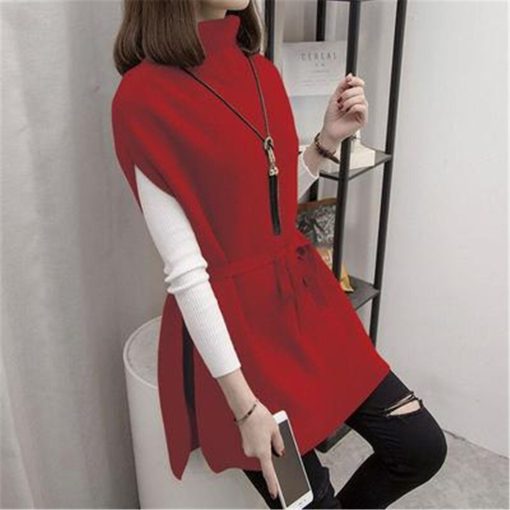 variant image3Women Sweater Vest Women s Turtleneck Sweater Vest Pullover Winter Knitted Dress Loose Fitting Waistcoat Loose