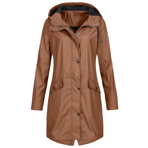 variant image3Women s Solid Color Rain Jacket Outdoor Hoodie Waterproof Windproof Long Coat Pocket Hodded Stormsuit Women