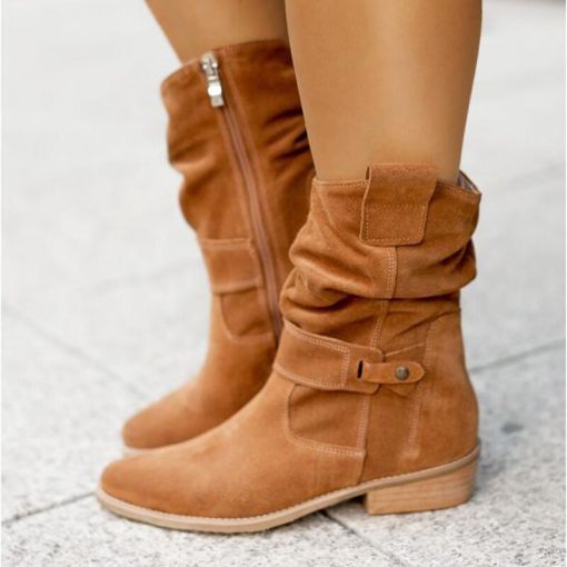 variant image42021 Winter Warm Suede Women Boots Vintage Zipper Shoes Buckle Lady Mid Calf Boot Outdoor Thick