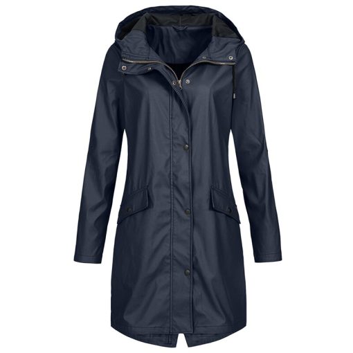 variant image4Women s Solid Color Rain Jacket Outdoor Hoodie Waterproof Windproof Long Coat Pocket Hodded Stormsuit Women