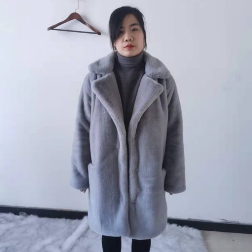 variant image52022 New Women Winter Warm Faux Fur Coat Thick Women Middle Long Overcoat Turn Down Collar