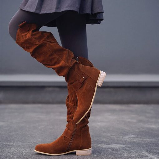 variant image5Autumn Warm Women Boots Knee Zipper Solid Color Ladies Boot High Heel Pointed Toe Sexy Low