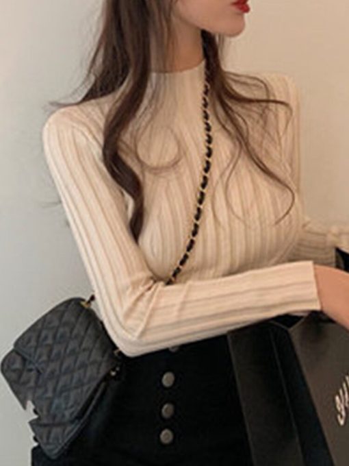 variant image5Women Turtleneck Sweaters Autumn Winter Slim Pullover Women Simple Basic Tops Casual Soft Knit Sweater Soft