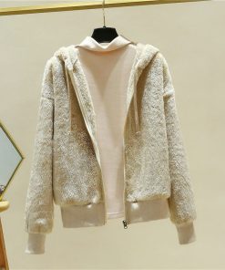 variant image5Women Zip Up Hoodie Japan Style Sweatshirt Velvet Solid Zipper Jacket Casual Oversize Top 2021 Fluffy