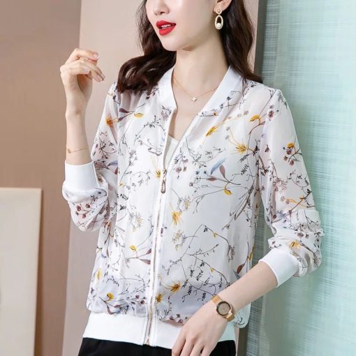 variant image5Women s Chiffon Spring Summer Outerwear V Neck Casual Floral Printing Wild Women s Clothing Lightweight
