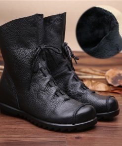 variant image62022 Vintage Style Genuine Leather Women Boots Flat Booties Soft Cowhide Women s Shoes Side Zip
