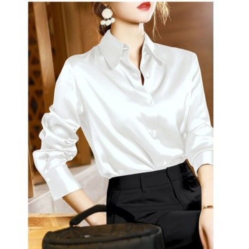 variant image6Brand Quality Luxury Women Shirt Elegant Office Button Up Long Sleeve Shirts Momi Silk Crepe Satin