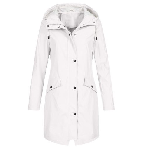 variant image6Women s Solid Color Rain Jacket Outdoor Hoodie Waterproof Windproof Long Coat Pocket Hodded Stormsuit Women