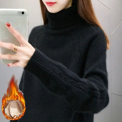 variant image8Sweater Women s Turtleneck and Velvet Knitwear Pullover Pure Color Korean Fluffy Trending Sweater Autumn and
