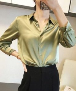 variant image9Brand Quality Luxury Women Shirt Elegant Office Button Up Long Sleeve Shirts Momi Silk Crepe Satin