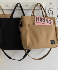 Hylhexyr Woman Canvas Tote Shoulder Messenger Bag Handbag With An External Pocket Reusable Grocery Shopping Bags.jpg Q90.jpg