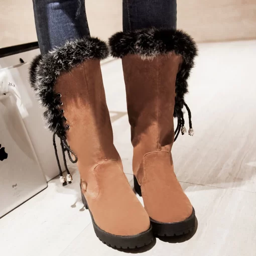 New Fashion Ladies Winter Faux Fur Snow Boots Fashion Chunky Heels Boots Women Casual Warm Shoes Woman