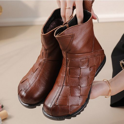 main image02022 New Women s Real Genuine Leather Platform Ankle Boots Plush Shoes Women Winter Warm Shoes