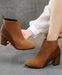 main image02022 Women Boots Square Veil Elastic Ankle Boots Chunky Heels High Heels Women Shoes Trendy Women