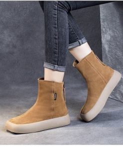 main image02022Women Ankle Flats Platform Boots Suede Women Chelsea Boots Thick Walking Sport Shoes Winter Goth Snow