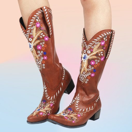main image0AOSPHIRAYLIAN Western Cowboy Boots For Women 2022 Retro Vintage Embroidery Sewing Floral Women s Cowgirl Shoes