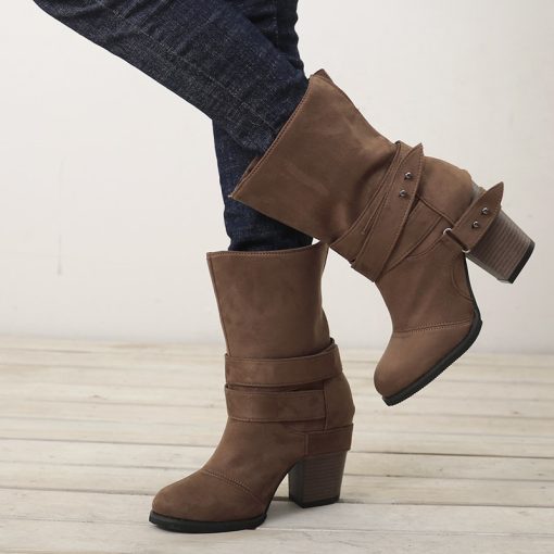 main image0Autumn Winter Women Boots Fashion Casual Ladies Shoes Martin Boots Suede Leather Buckle Boots High Heeled