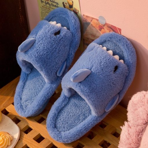 main image0Comwarm Autumn And Winter Cartoon Shark Wool Slippers For Women Soft Home Men s Indoor Household