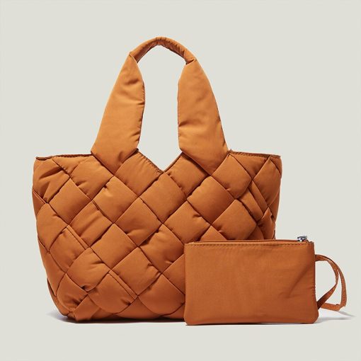main image0Designer Braided Women Handbags Large Capacity Soft Padded Tote Bag Lady Winter Down Cotton Shoulder Bag