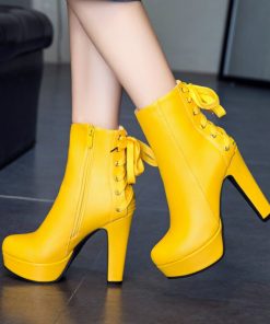 main image0Fashion Ankle Boots For Women 2021 Lace Up Winter Boots Women Platform High Heel White Yellow