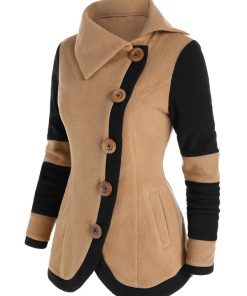 main image0Fashion Two Tone Fleece Jacket Colorblock Wide waisted Full Sleeve Warm Coat For Fall Spring Winter