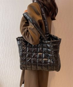 main image0Fashion Winter Down Cotton Shoulder Bag Soft Nylon Ladies Handbags Casual Tote Bags For Women Big