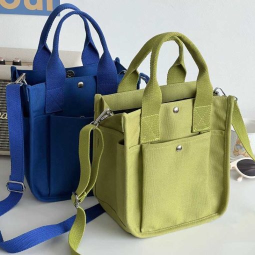 main image0Hylhexyr Fashion Handbag Female Canvas Casual Tote Student Shoulder Bag Solid Color Messenger Bags Magnetic Buckle