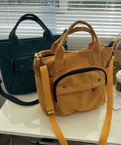 main image0Hylhexyr Women Corduroy Shoulder Tote Solid Color Casual Handbag Fashion Canvas Messenger Bags Zipper Simple Crossbody