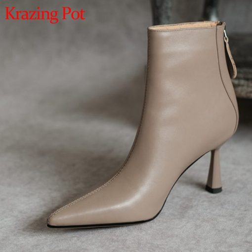 main image0Krazing Pot Big Size 42 Cow Leather Pointed Toe High Heels Chic Design Concise Basic Clothing