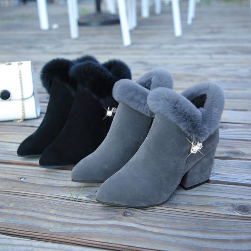 main image0Large Size Women s Boots 2022 Autumn and Winter New Warm Cotton Boots Round Head Rhinestone