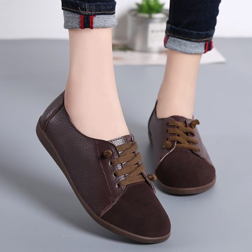 main image0Leather Shoes Woman Spring Ladies Shoes Non slip Flats Lace Up Sneakers Women Oxford Shoes Plus