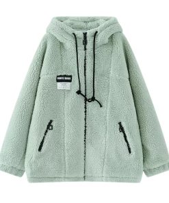main image0Mint Green Lamb Plush Coat Women s 2022 Autumn Winter Plus Velvet Thickening Design Sense Niche