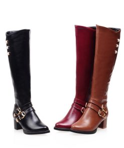 main image0NEW Winter Women Shoes Long Knee High Boots Round Toe Big Size Med Square Heels Zipper