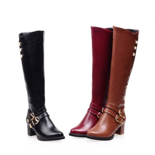 main image0NEW Winter Women Shoes Long Knee High Boots Round Toe Big Size Med Square Heels Zipper
