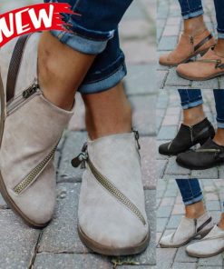 main image0New Fashion Women Casual Shoes Ladies Retro Round Toe Low Heel Zipper Boots Woman Thick Heel